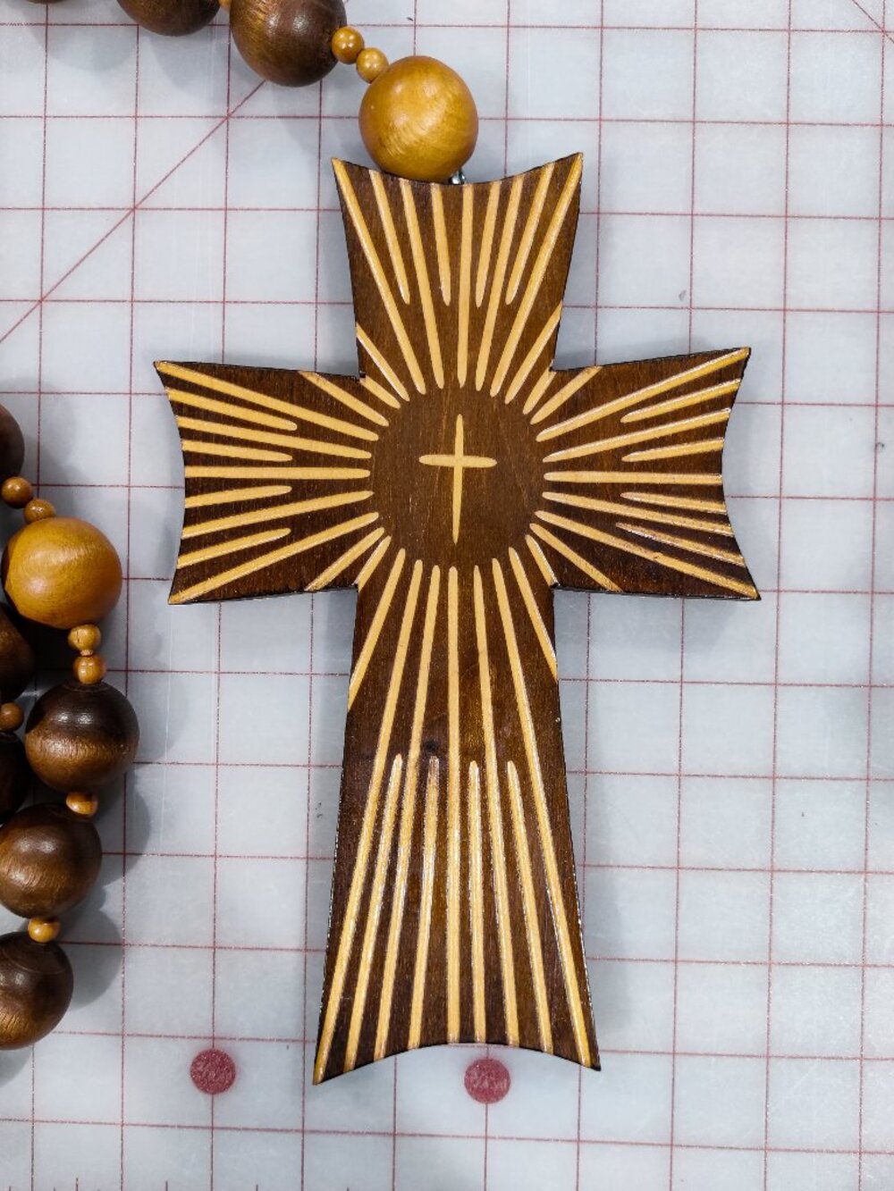 Vintage 1970s Giant Wooden Wall Rosary Oversized 1" Wood Beads Cross - Picture 4 of 6